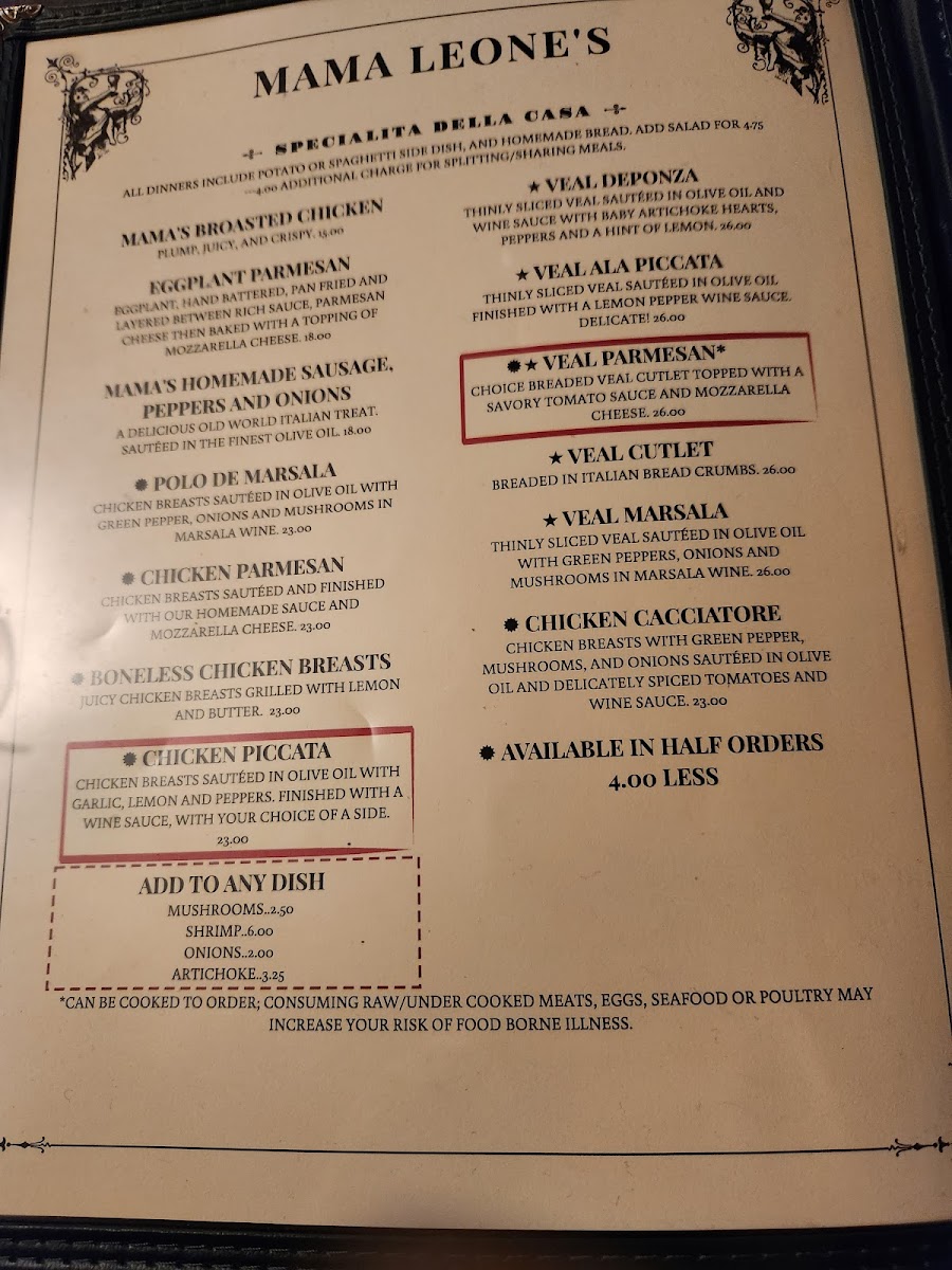 Mama Leone's Italian Restaurant Photo Menu 7