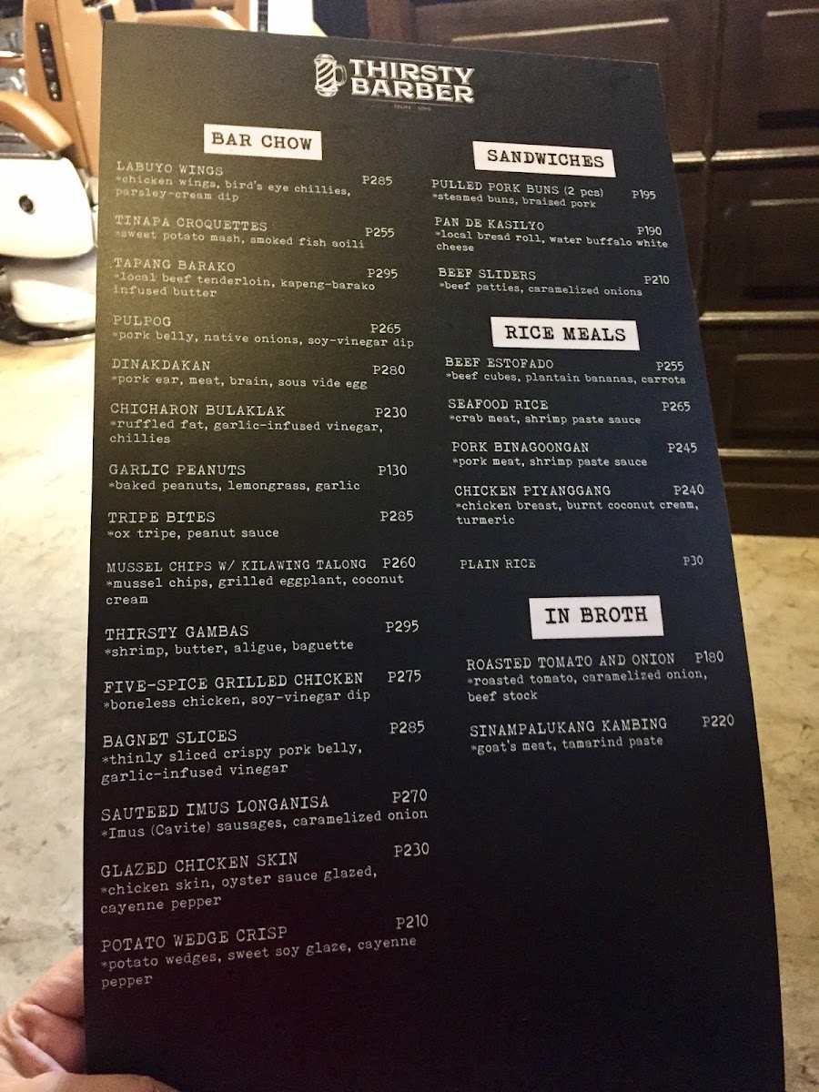 Thirsty Barber Photo Menu 1