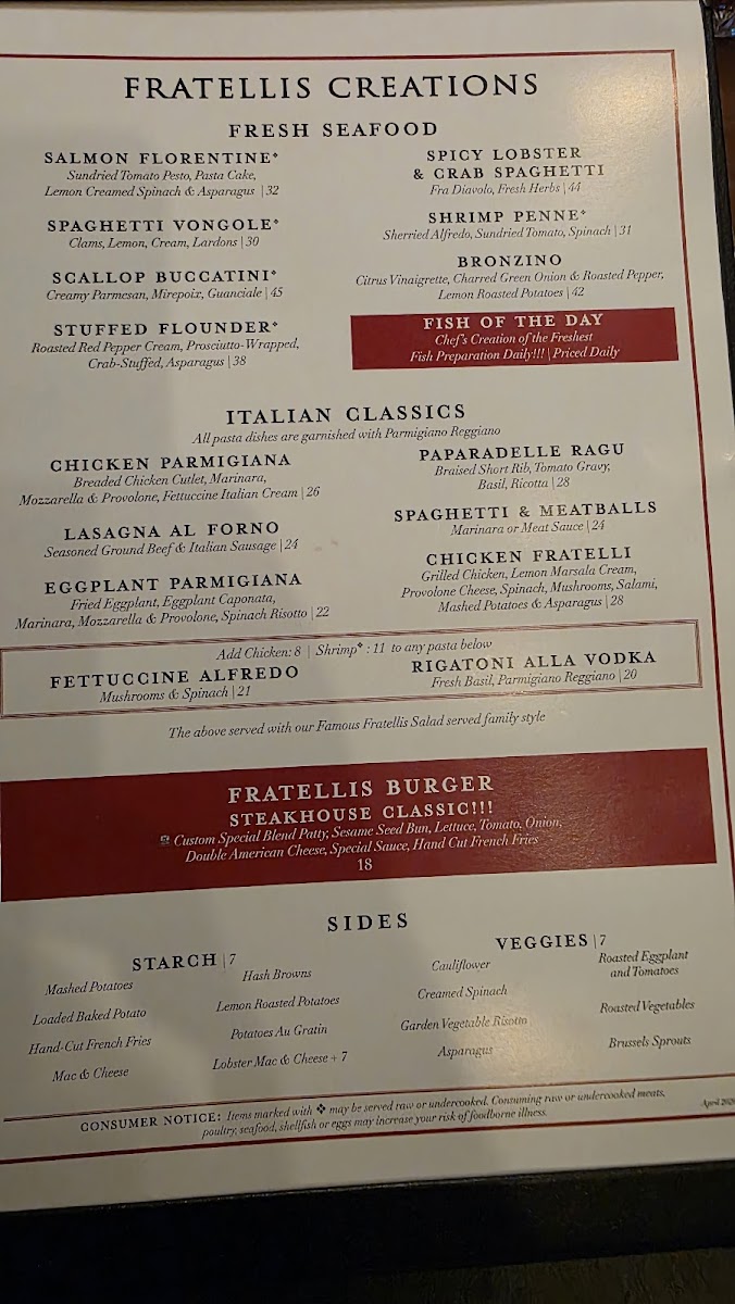 Fratellis Italian Steakhouse Winston-Salem Photo Menu 1