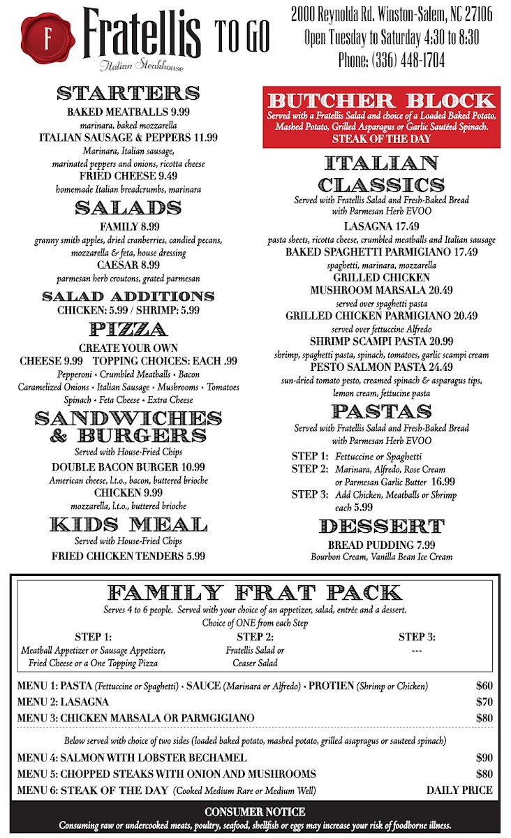 Fratellis Italian Steakhouse Winston-Salem Photo Menu 10