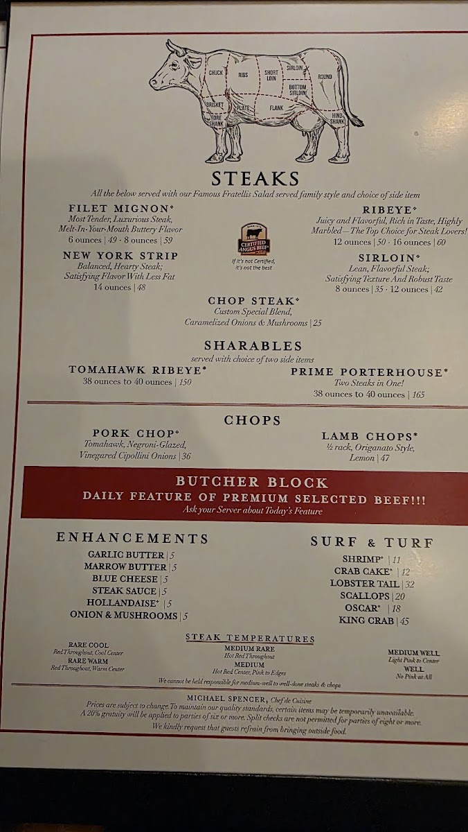 Fratellis Italian Steakhouse Winston-Salem Photo Menu 2