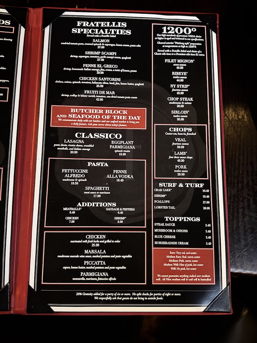 Fratellis Italian Steakhouse Winston-Salem Photo Menu 4