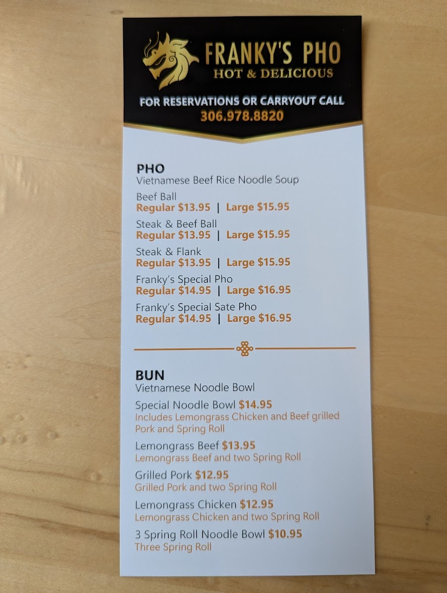 Franky's Pho Photo Menu 1