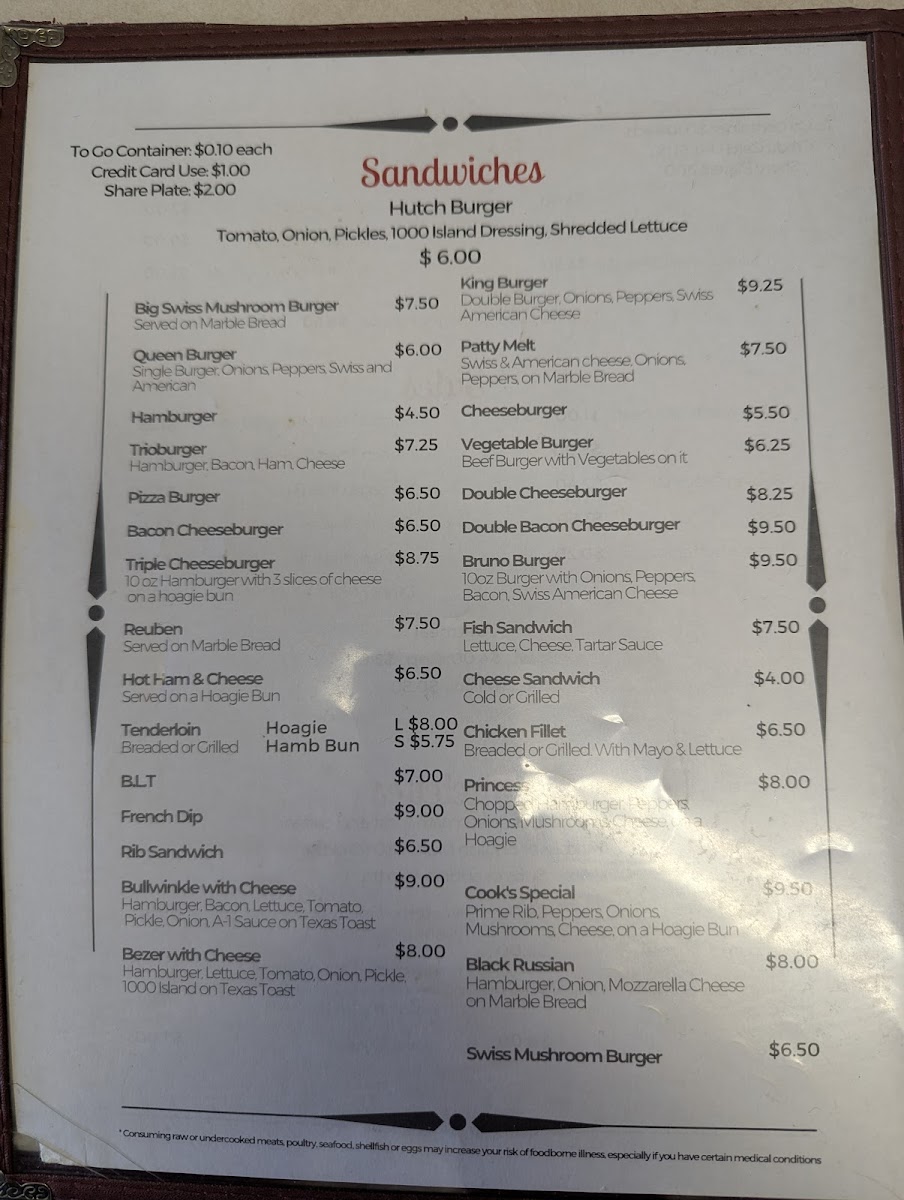 Hutch's Cafe Photo Menu 1