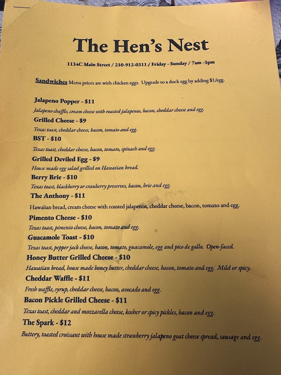 The Hen's Nest Photo Menu 6