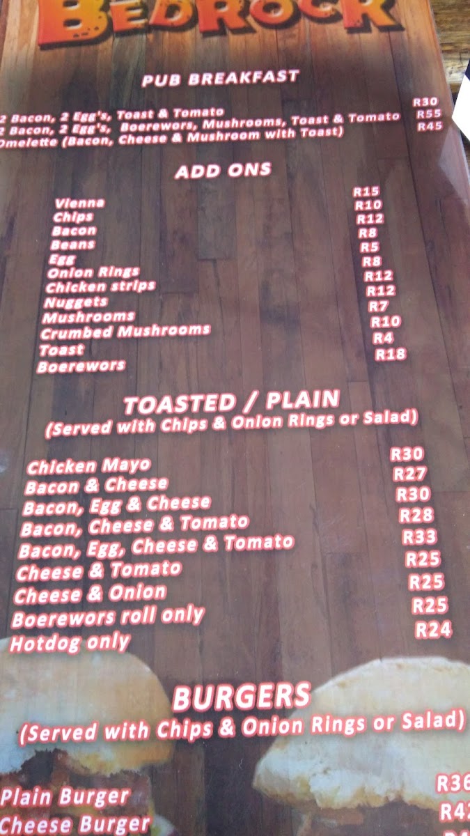 Bedrock Pub & Grill Photo Menu 1