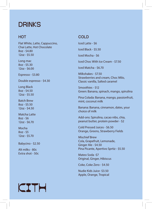 Kith Eatery Photo Menu 1