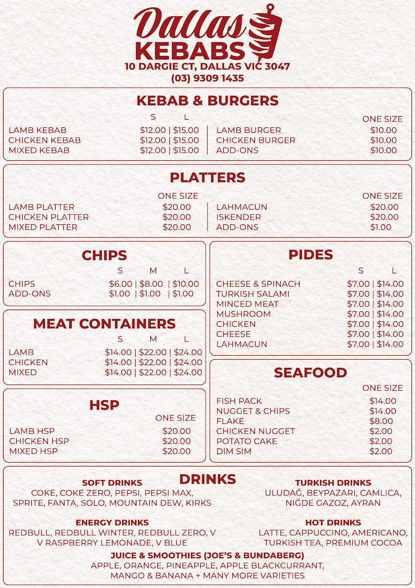 Dallas Kebabs Photo Menu 1