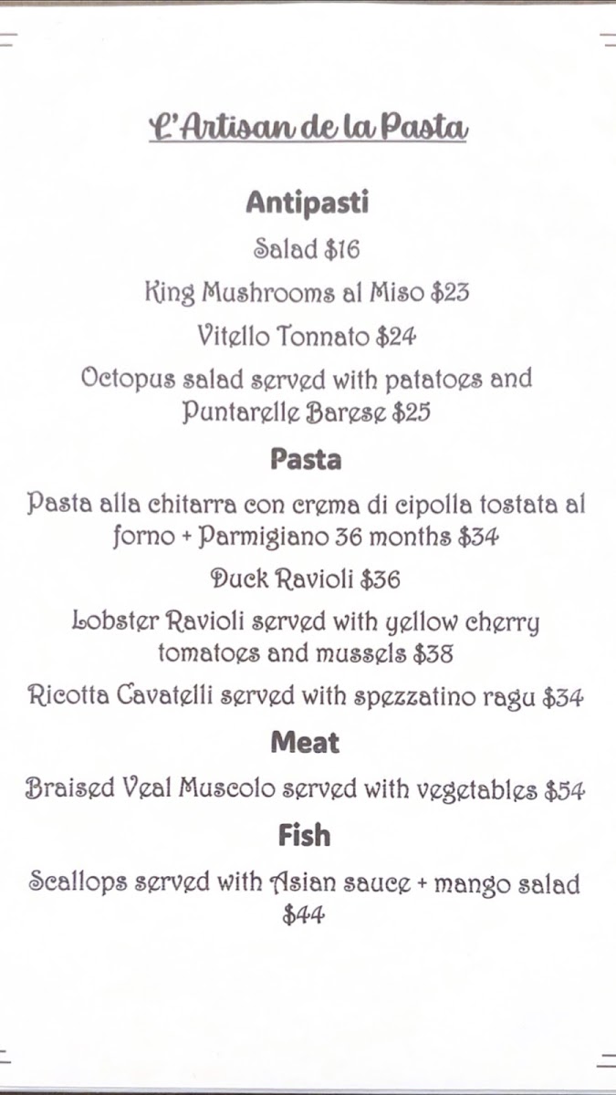 L'artisan de la pasta Resturant Photo Menu 1