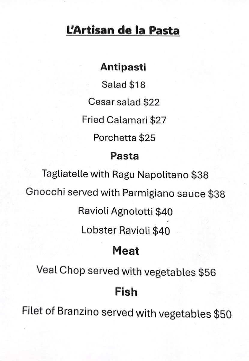 L'artisan de la pasta Resturant Photo Menu 2
