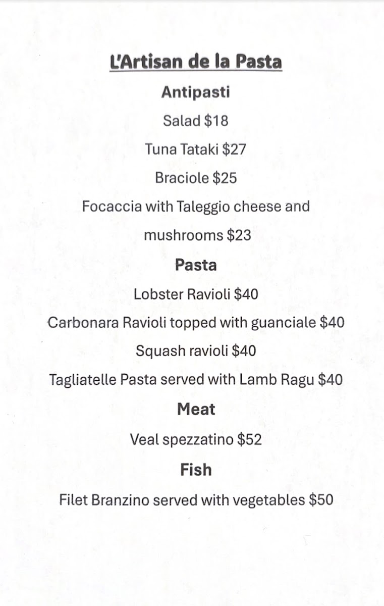 L'artisan de la pasta Resturant Photo Menu 3