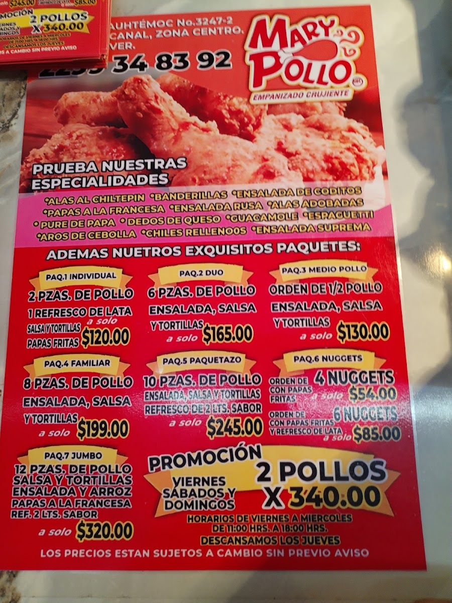 Mary Pollo Photo Menu 2