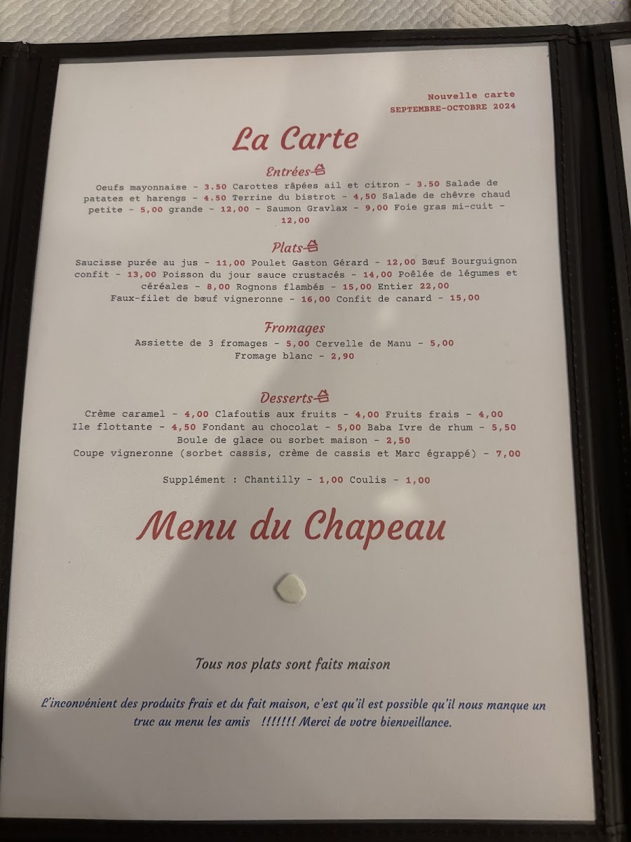 Le Bistrot du Chapeau Photo Menu 2