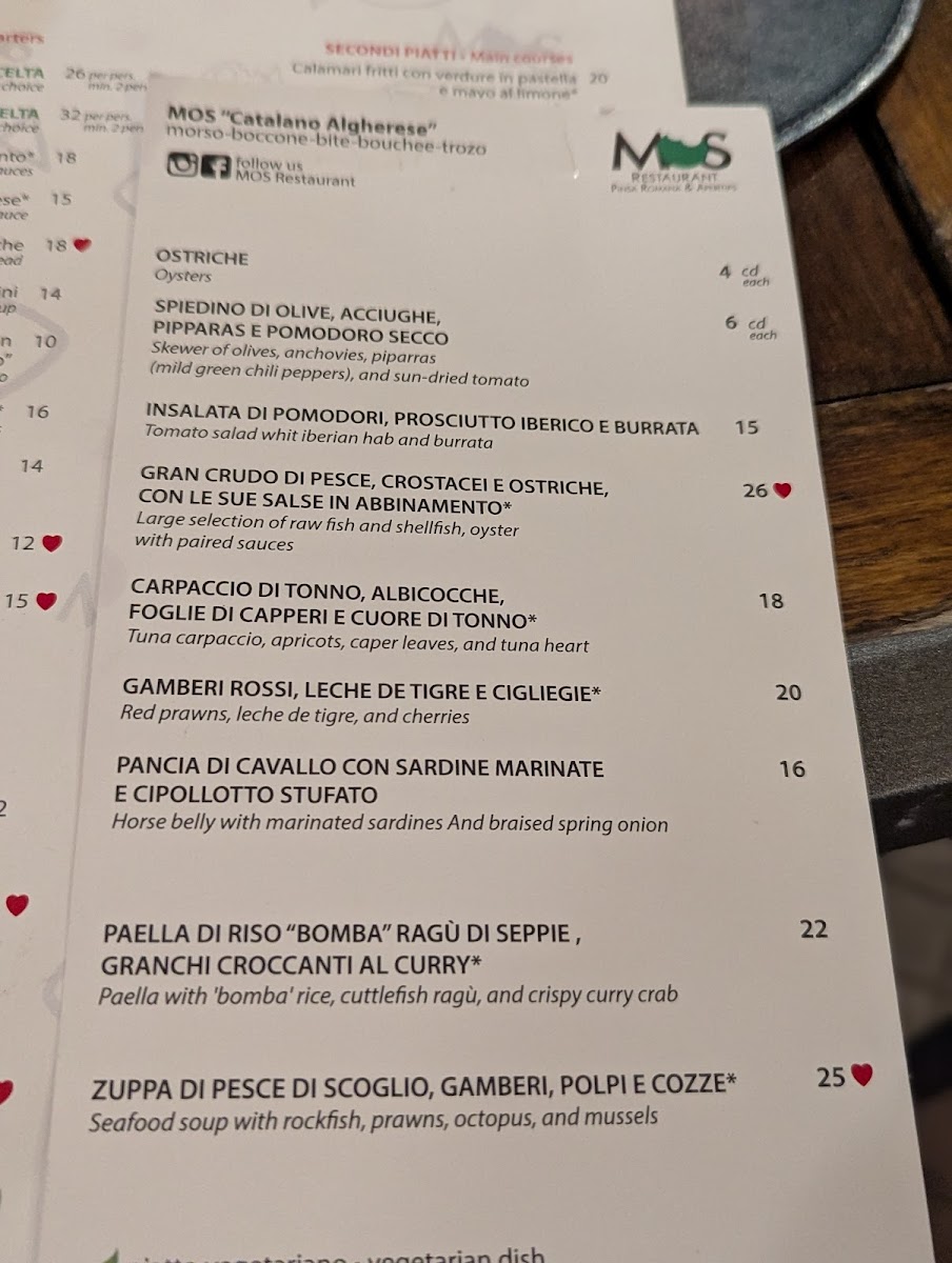 Mos Restaurant Alghero Photo Menu 3