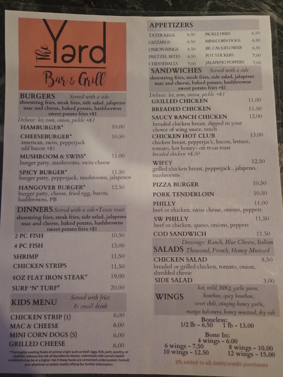 The Yard Bar & Grill Photo Menu 1