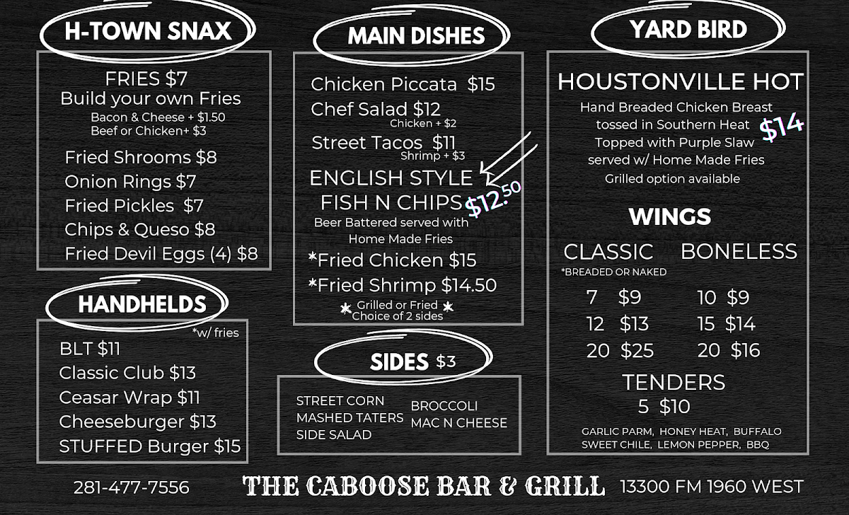 The Caboose Bar & Grill Photo Menu 1