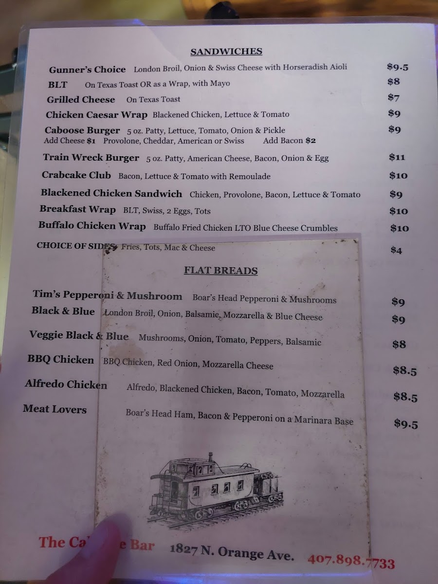 The Caboose Bar & Grill Photo Menu 2