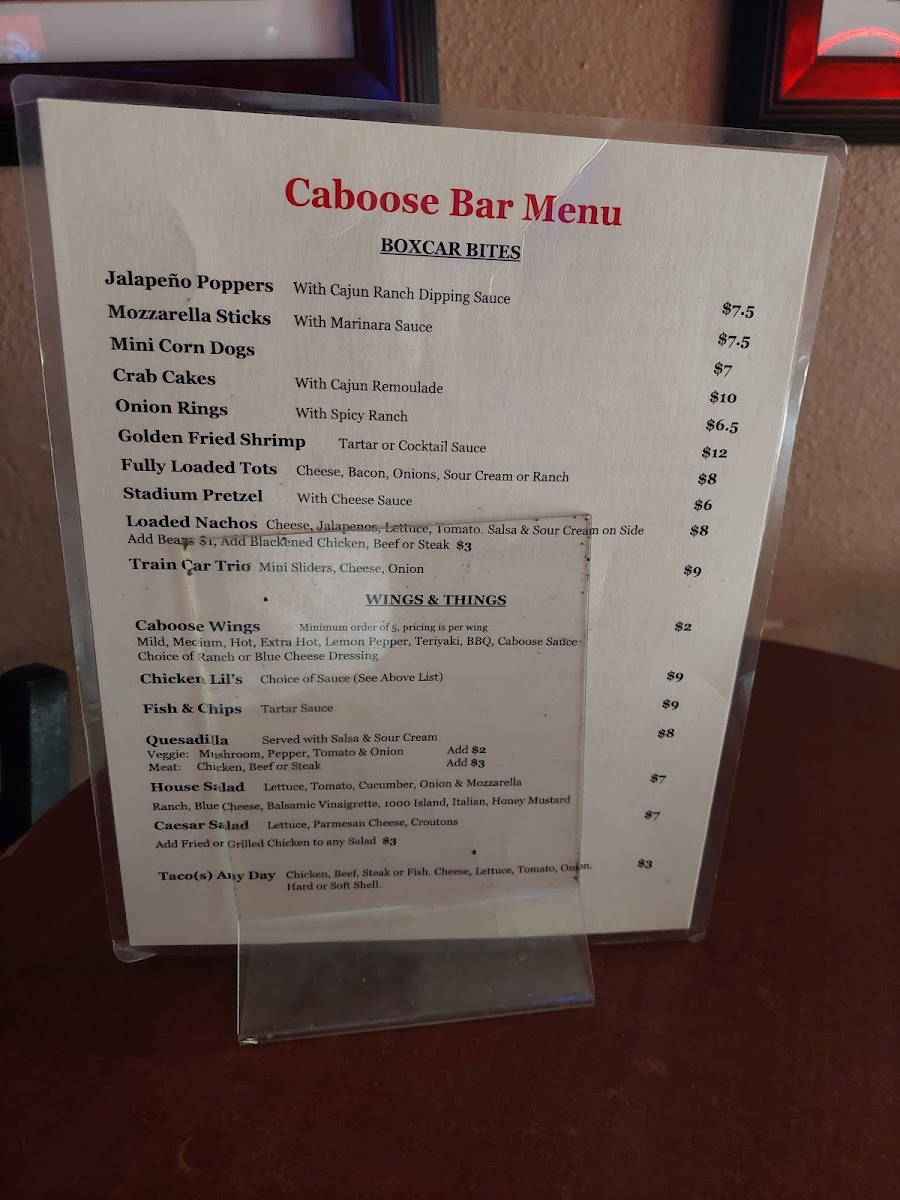 The Caboose Bar & Grill Photo Menu 3