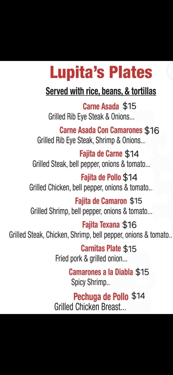 Lupita's Mexican Fast Food Perdido Key Photo Menu 2
