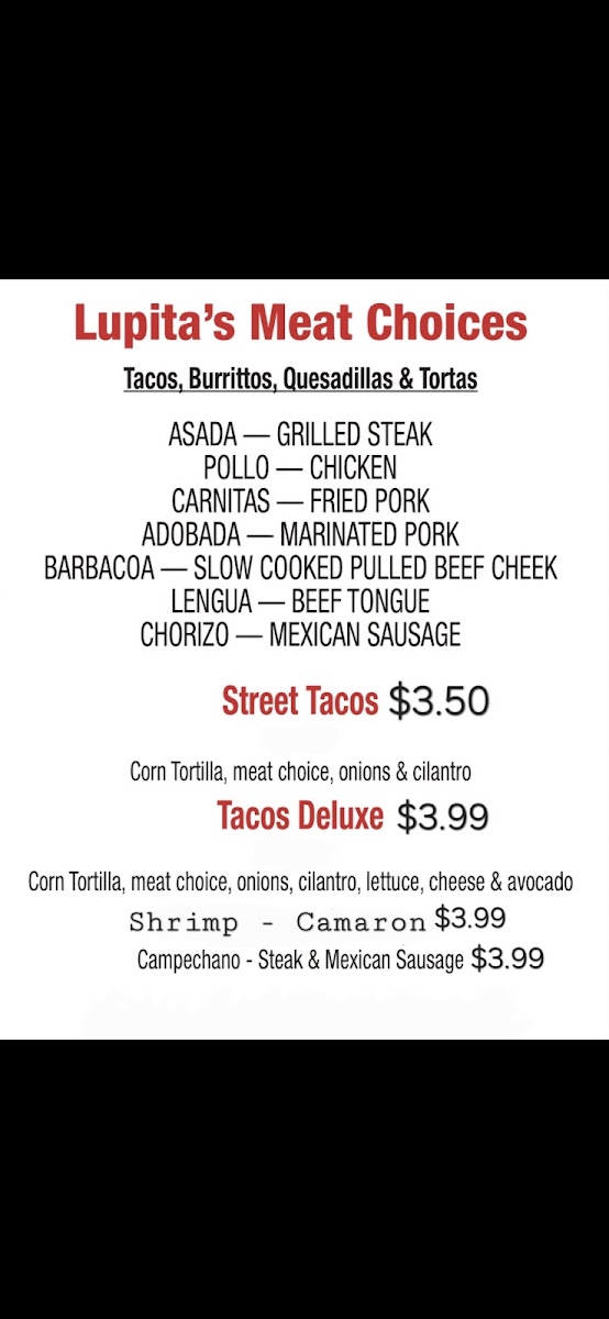Lupita's Mexican Fast Food Perdido Key Photo Menu 4