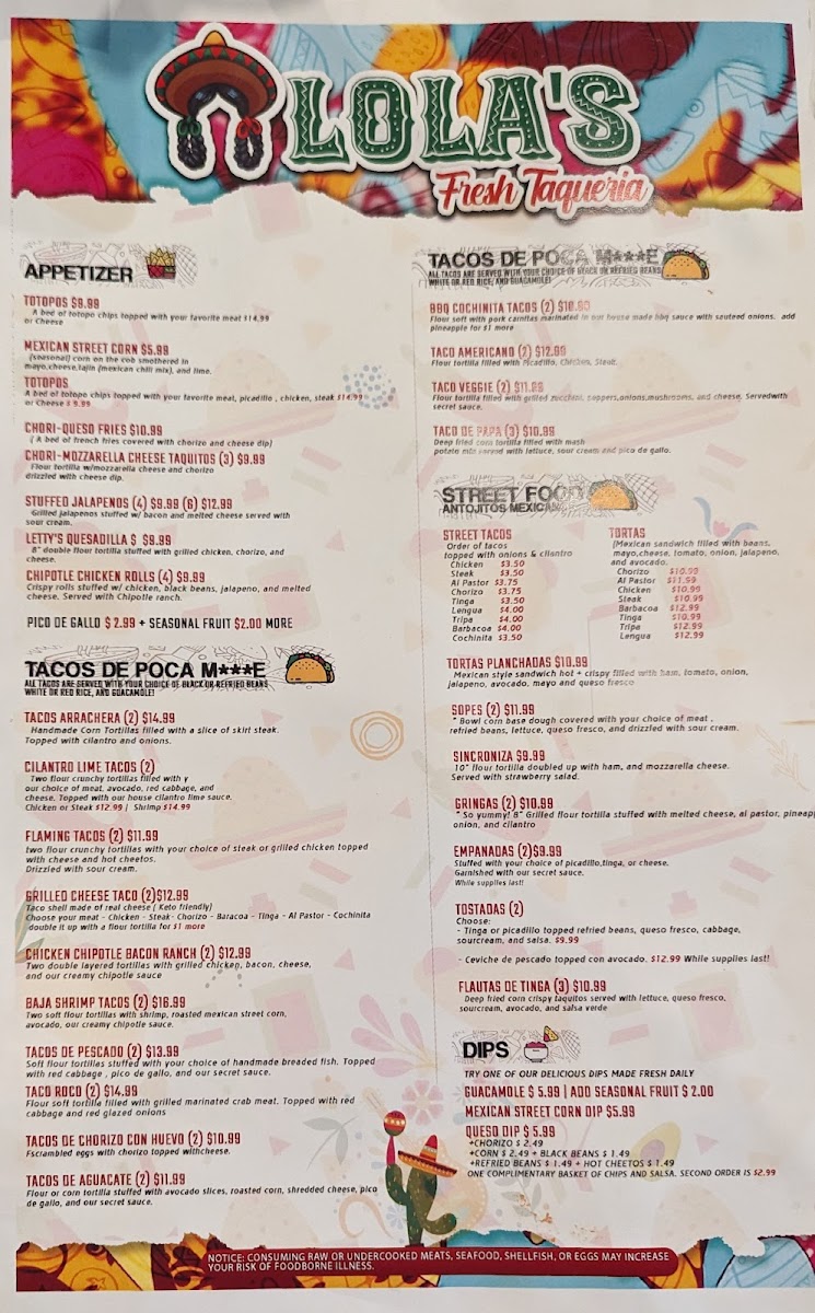 Lola's Fresh Taqueria Photo Menu 1