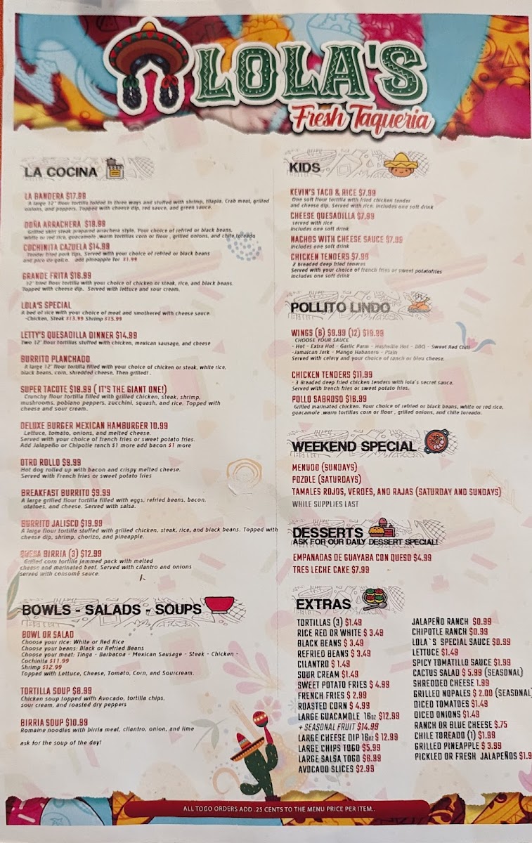 Lola's Fresh Taqueria Photo Menu 2