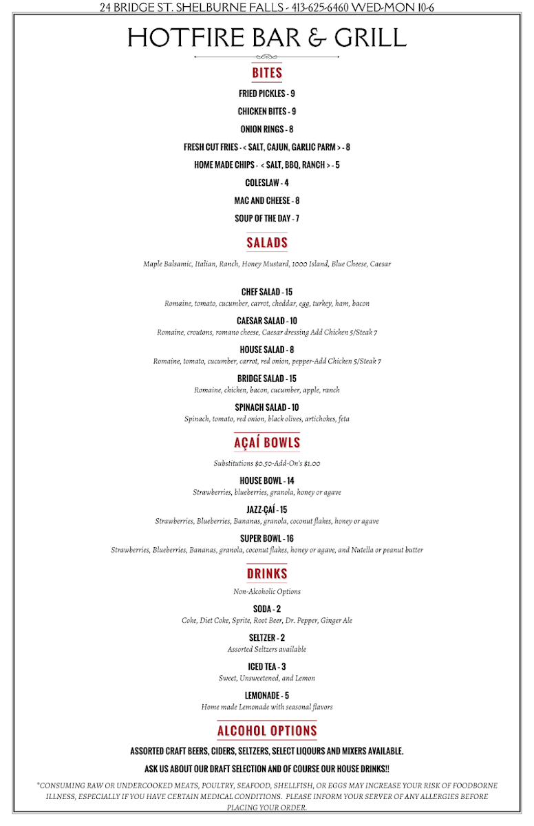 Hotfire Bar and Grill Photo Menu 1