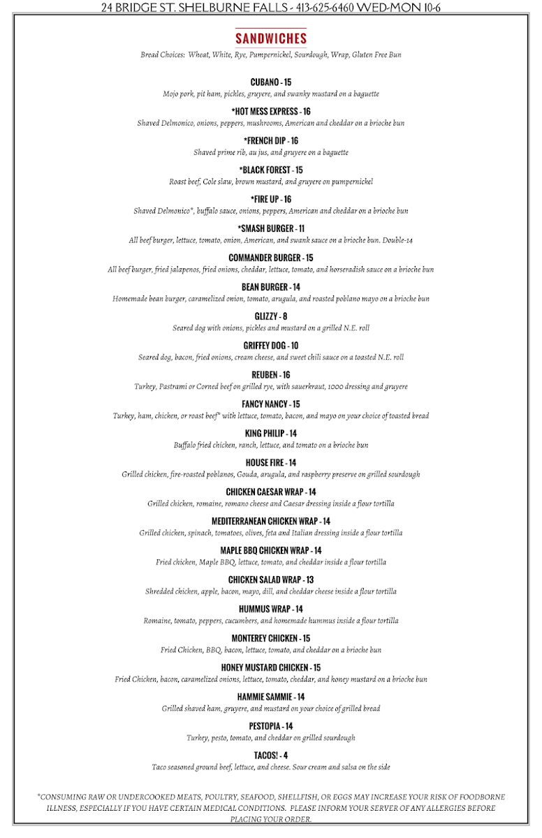 Hotfire Bar and Grill Photo Menu 2