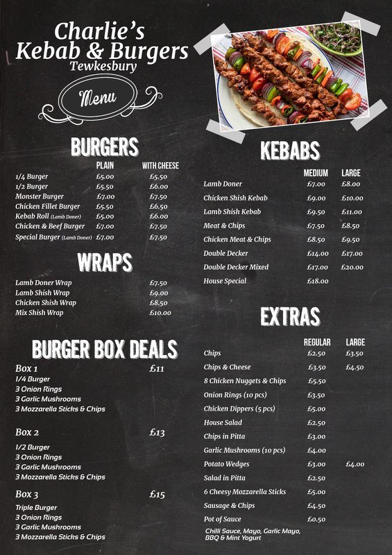 Charlie's kebab Photo Menu 2