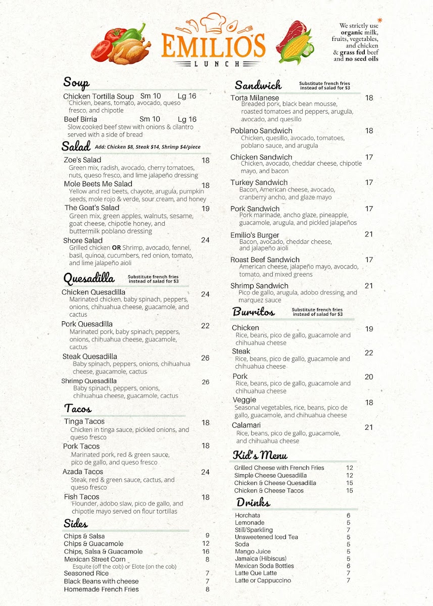 Emilio's Kitchen Photo Menu 1