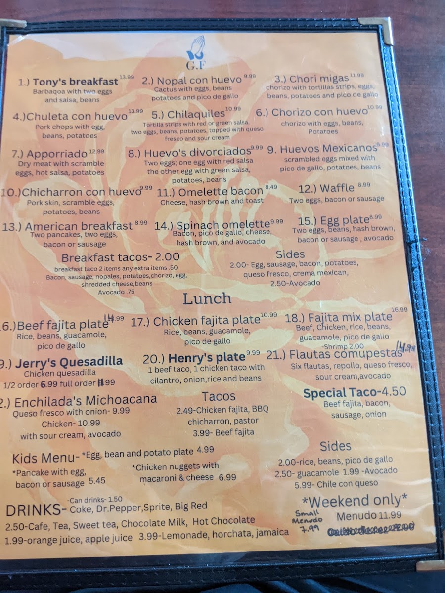Eva's Cafe Photo Menu 1