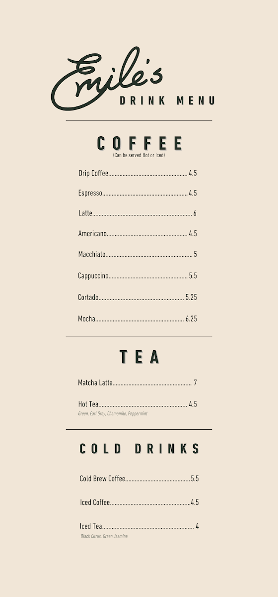 Emile's Cafe Photo Menu 1