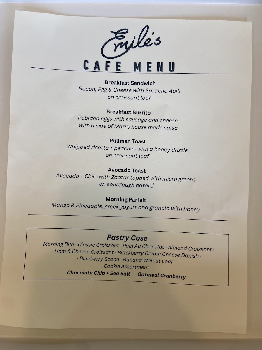 Emile's Cafe Photo Menu 2