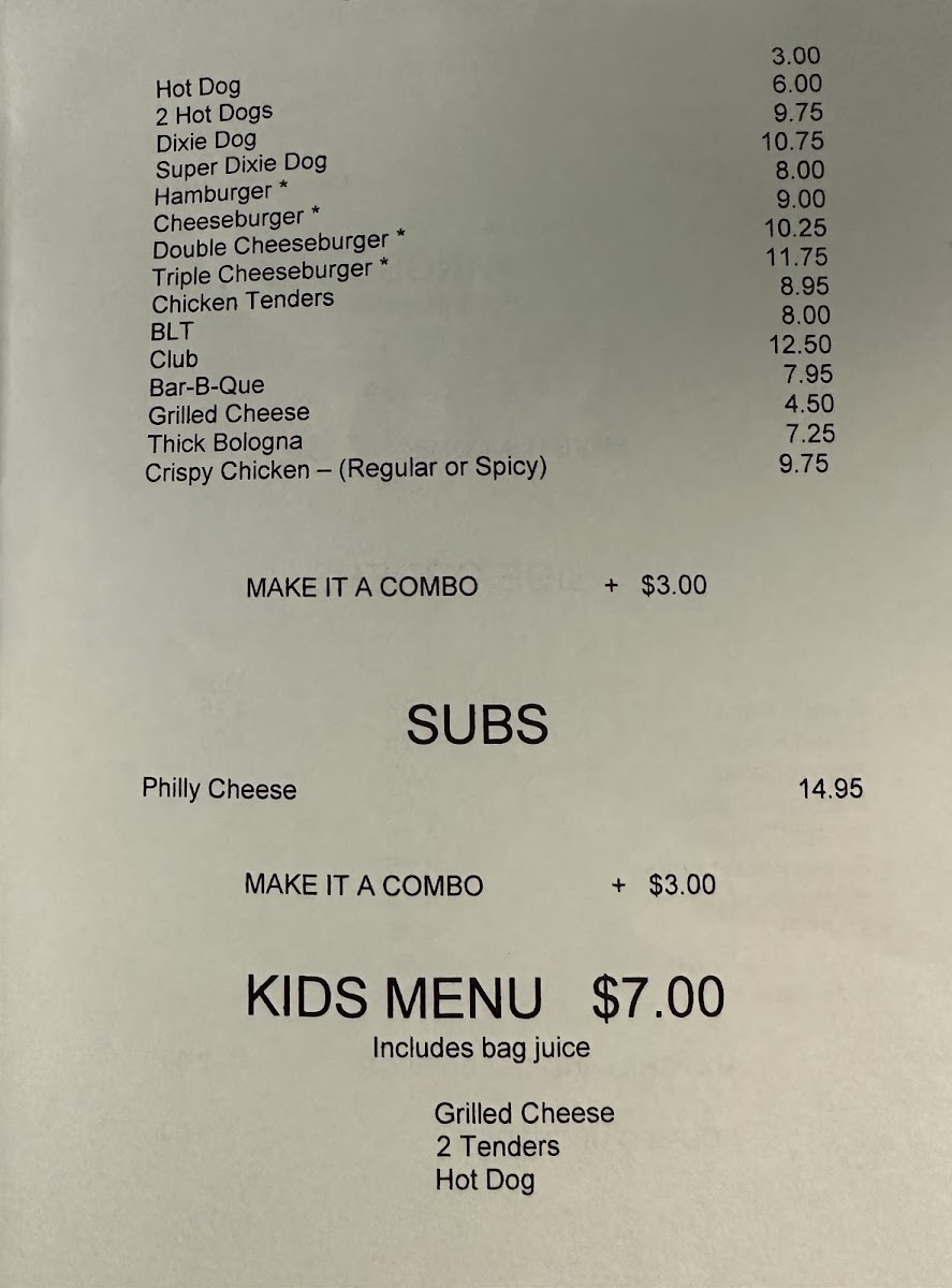 Dixie Grill & Grocery Photo Menu 3