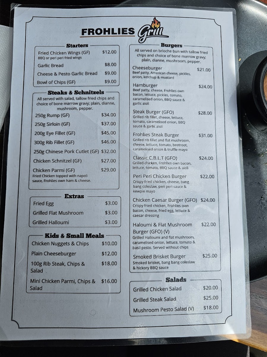Frohlies Grill Photo Menu 1