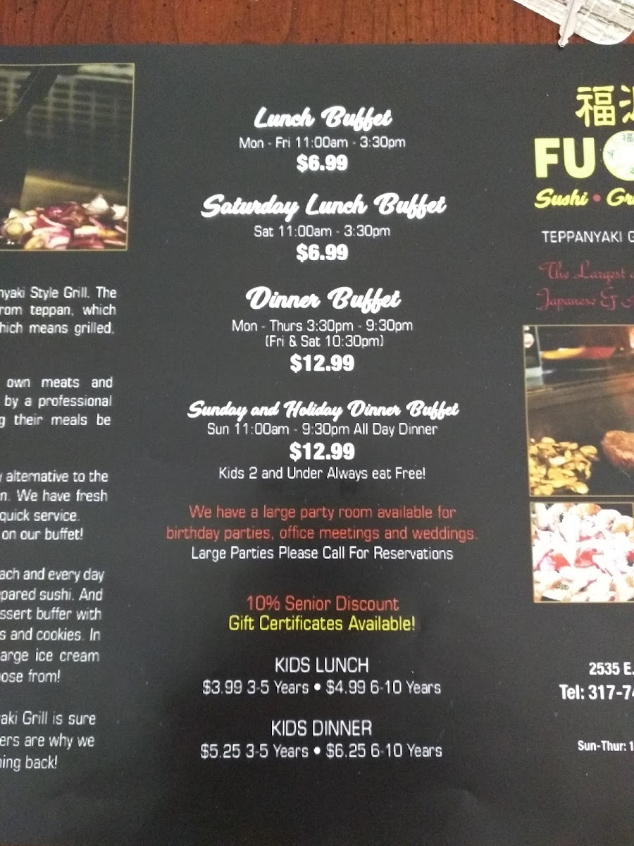 Fu Yuan Hibachi Buffet Photo Menu 2