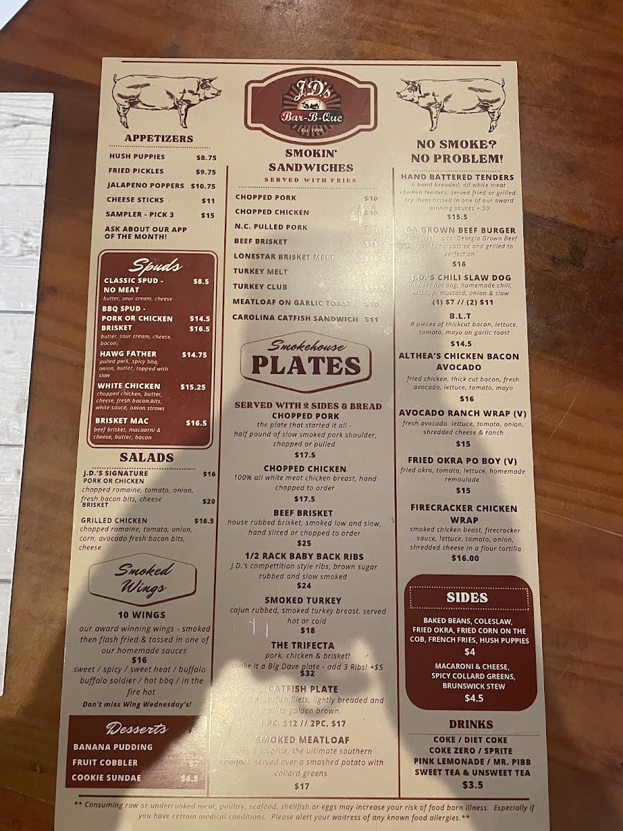 JD's Bar-B-Que Photo Menu 1