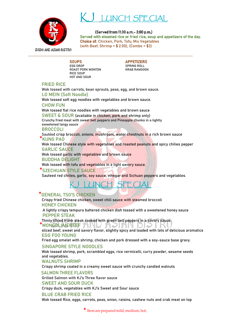 KJ Sushi And Asian Bistro Photo Menu 2