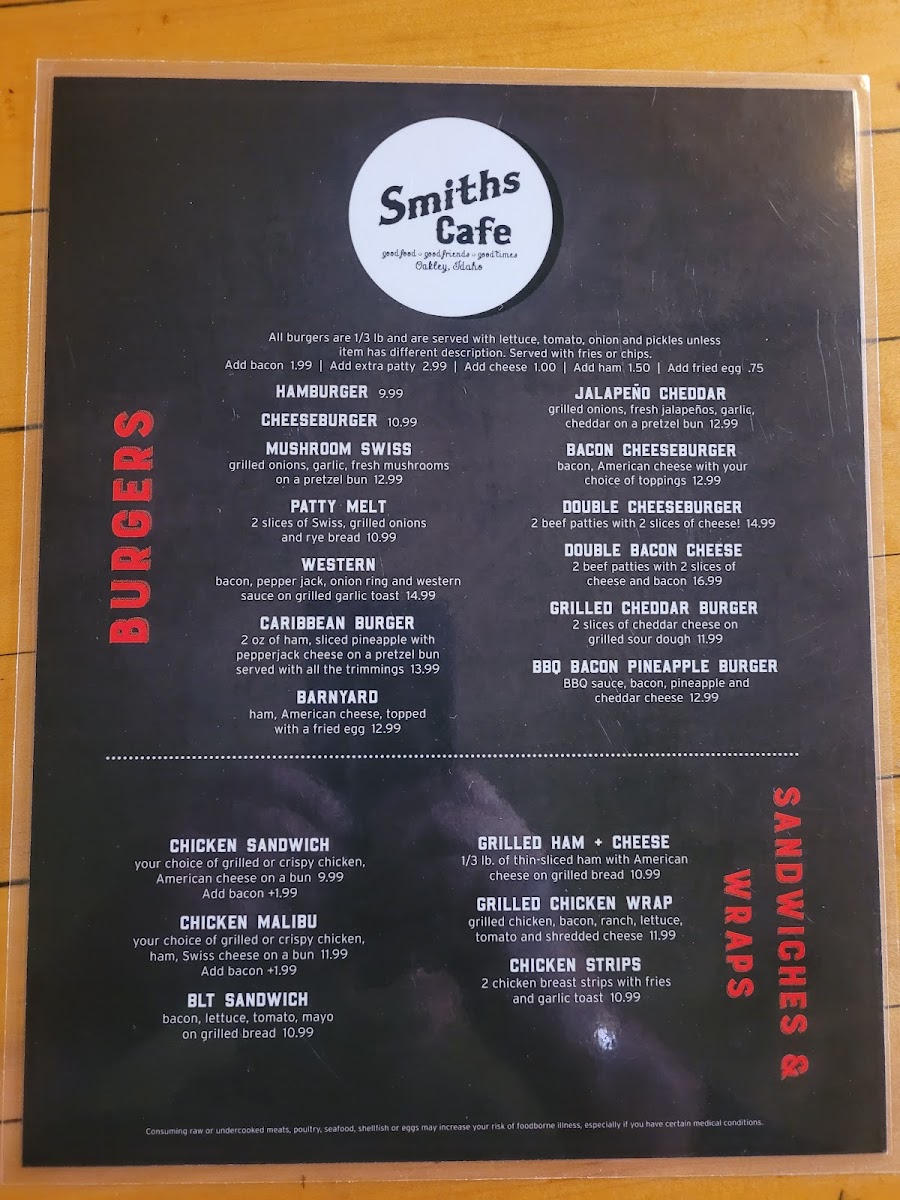Smith's Cafe Photo Menu 1