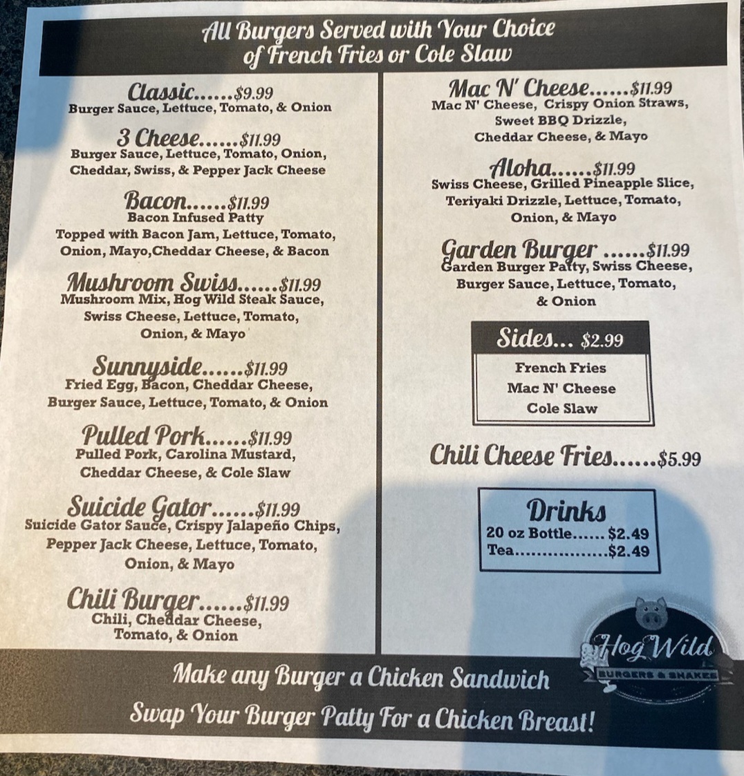 Hog Wild Burgers Shakes Photo Menu 3