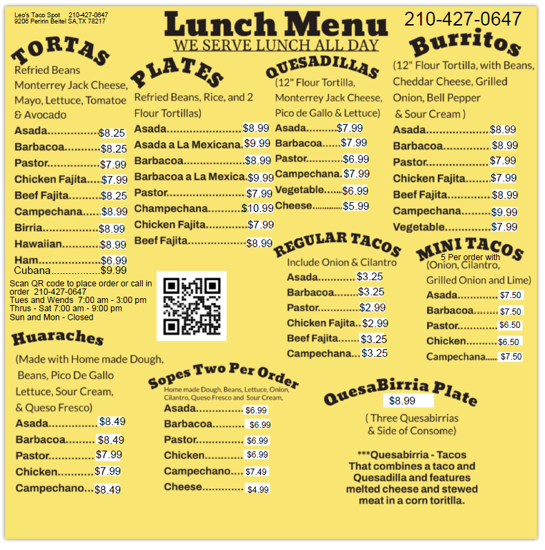 Leo's Taco Spot Photo Menu 1