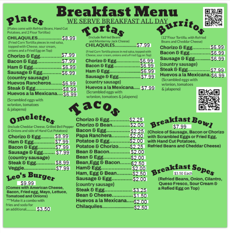 Leo's Taco Spot Photo Menu 2