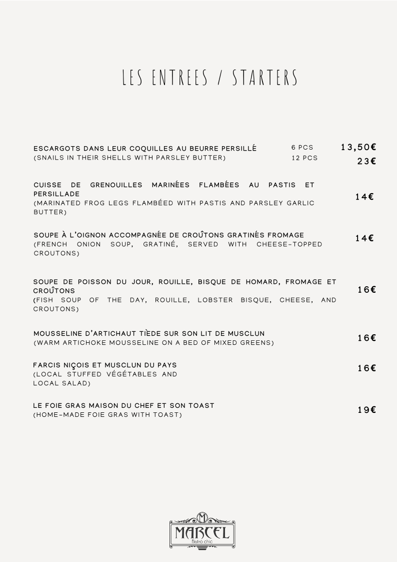 Marcel Bistro Chic Photo Menu 5