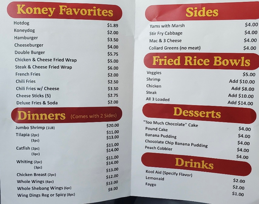 Joyful's Koney Island Photo Menu 1