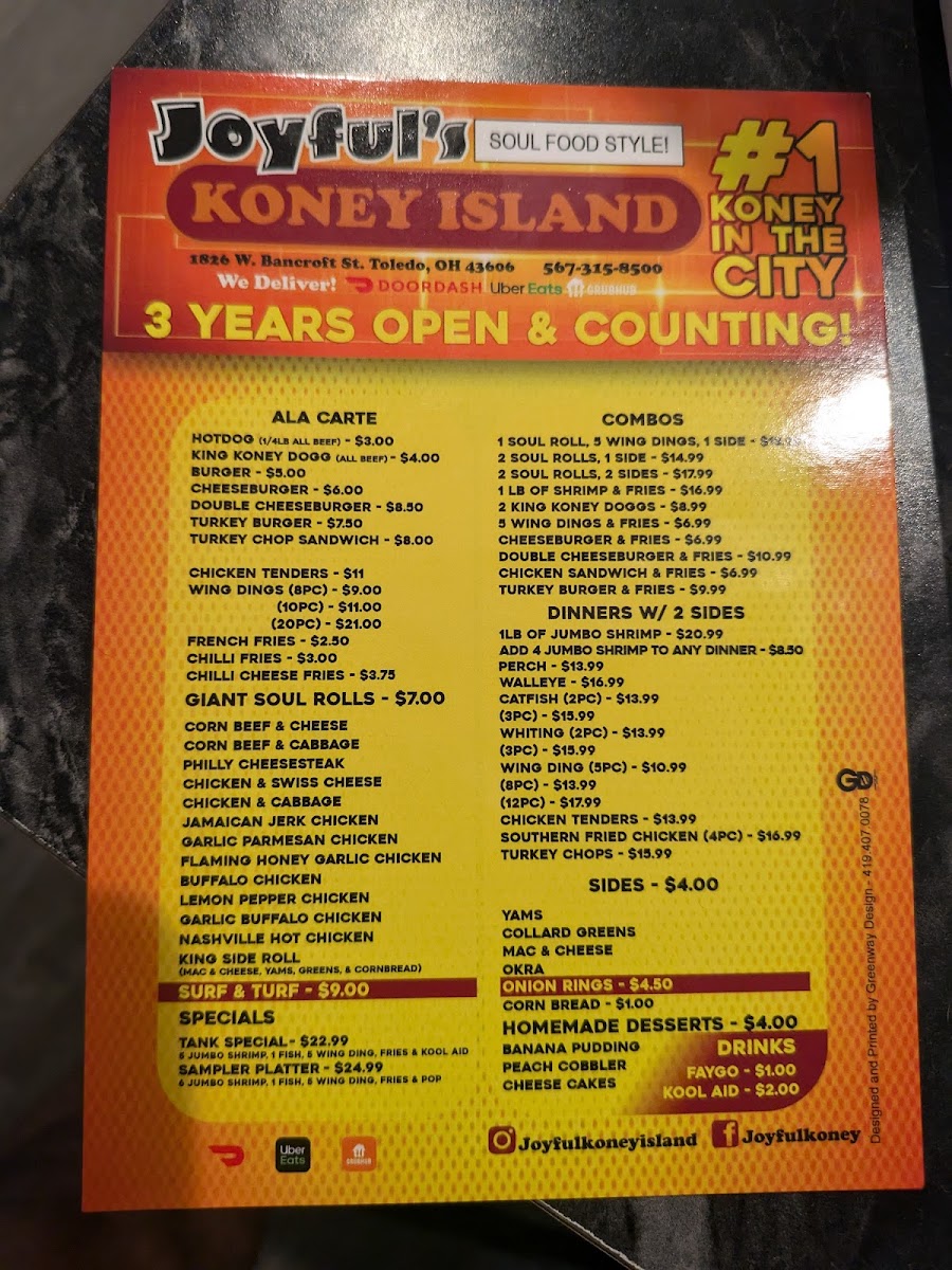 Joyful's Koney Island Photo Menu 2