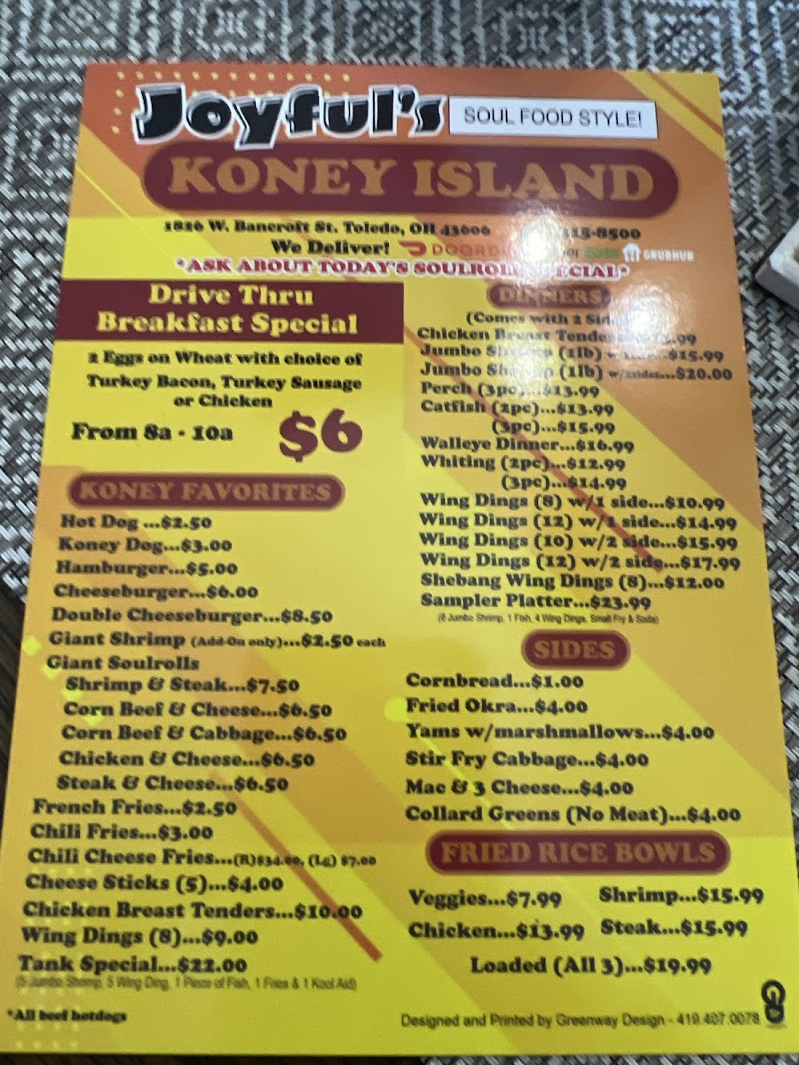 Joyful's Koney Island Photo Menu 3