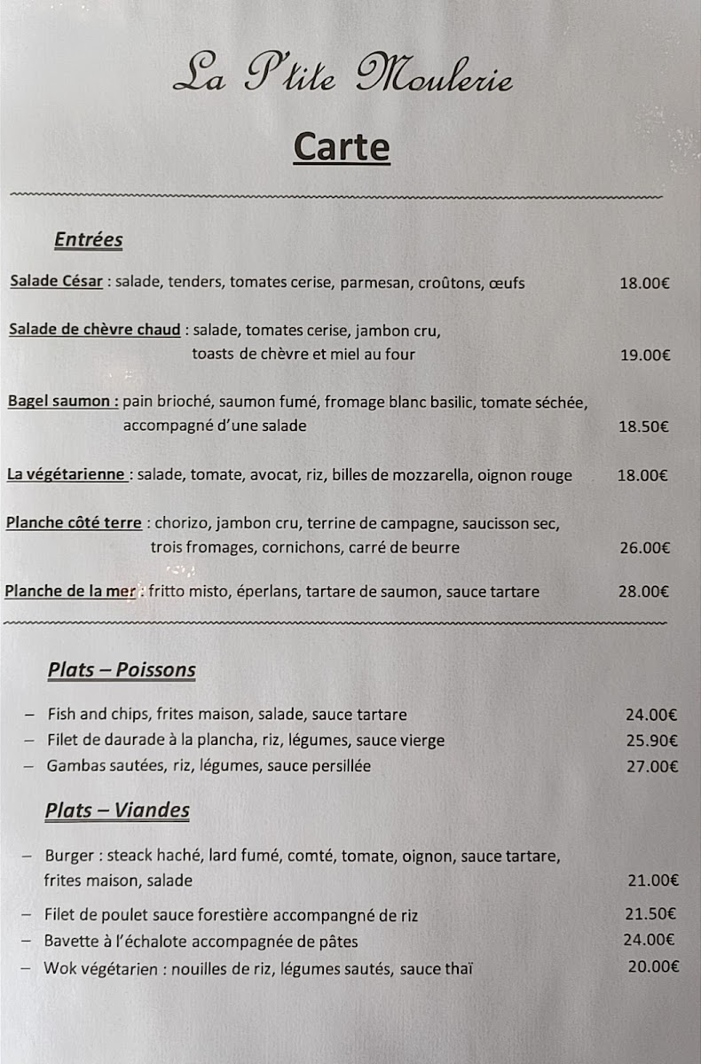 La P'tite Moulerie Photo Menu 1