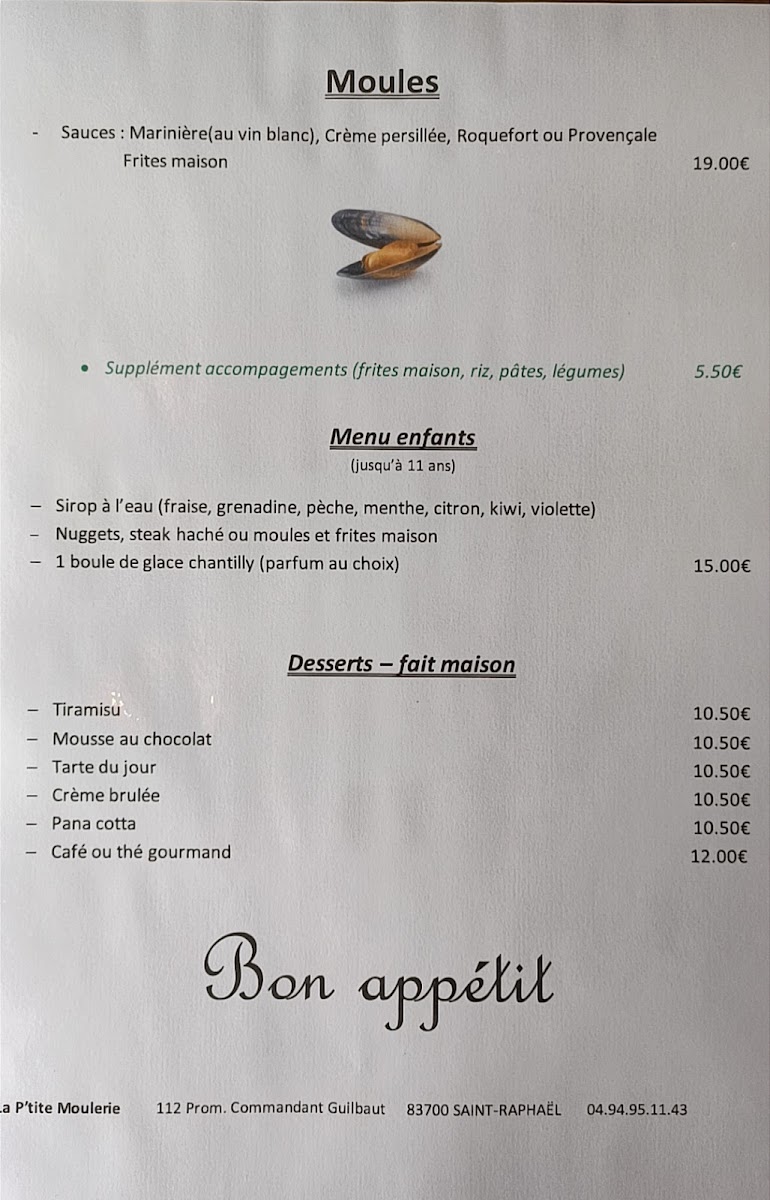 La P'tite Moulerie Photo Menu 2