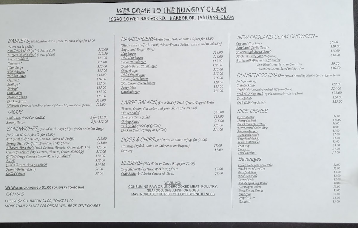 Hungry Clam Photo Menu 1