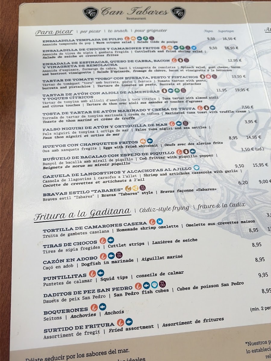 CAN TABARES RESTAURANT PUERTO Photo Menu 1